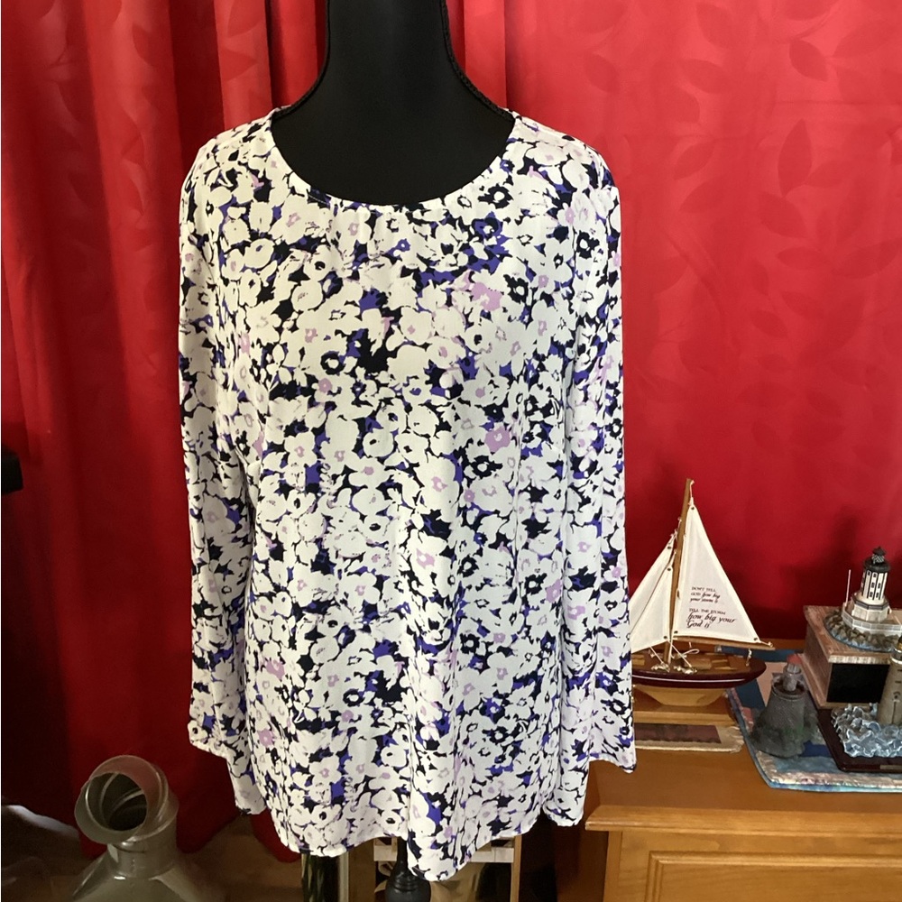 Banana Republic Floral Blouse - White and Purple